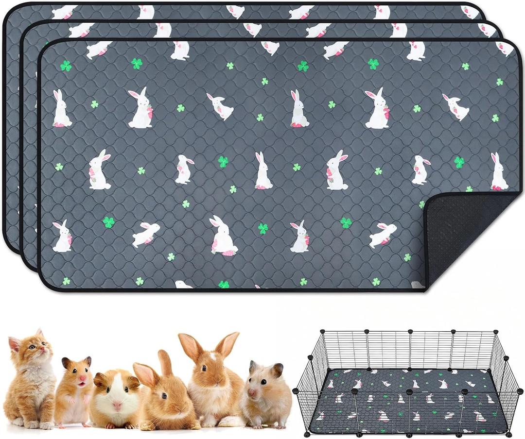 3 Pack Guinea Pig Cage Liners, Washable Guinea Pig Pee Pads Waterproof Reusable & Anti Slip Guinea Pig Bedding Fast and Super Absorbent Pee Pad Tarp Bottom for Small Animals (Rabbit Pattern 24" X 47")