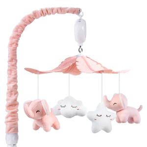 FEISIKE Crib Mobile for Girls Baby Mobiles with 3 Modes Digital Music BoxTurn Only, Music Only, Turn & Music, 35 Lullabies, Pink Elephant Nursery Mobile, Clamp Type, Pretty Box Packaging