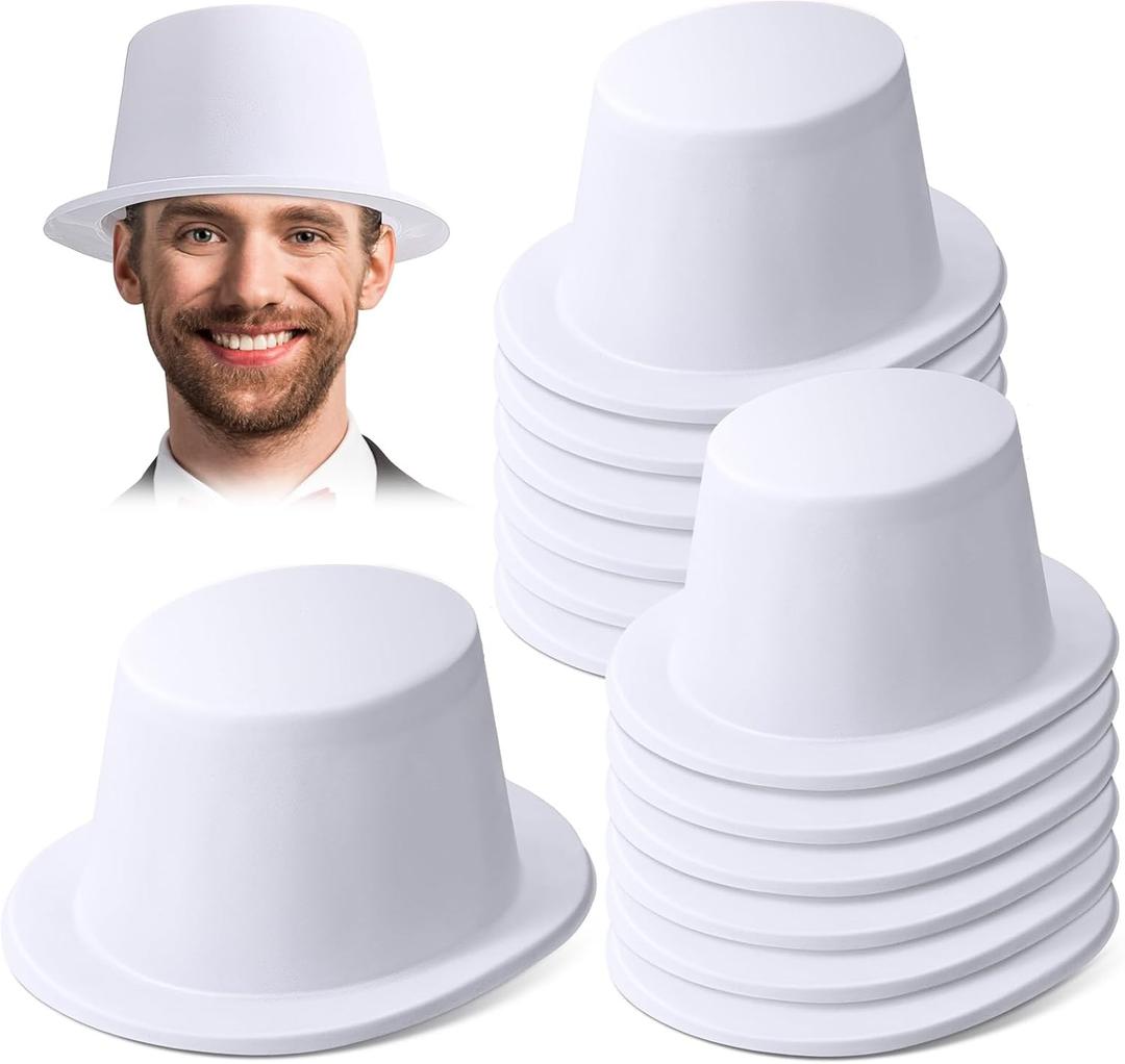 SATINIOR White Hats 12 Pcs Top Hats Mardi Gras Costume Men Plastic Magician Retro Disco Party Hats for Adults Party Supply
