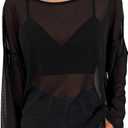 GORGLITTER Women's Mesh Tops Sheer See Through Long Sleeve Boat Neck T Shirts Cover Up Sexy Spring Outfits 2026 (Black, XL)