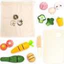 UMU Cutting Vegetable Set - Wooden Play Food Kitchen Accessory, Multi - Pretend Play Accessories, Wooden Cutting Fruit Toys for Toddlers and Kids Ages 3+