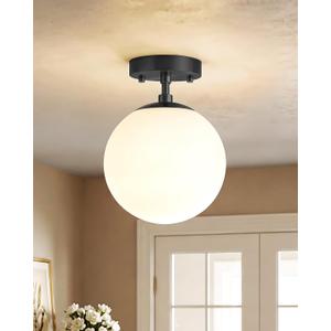 Majade Semi Flush Mount Ceiling Light 6" Globe Mid Century Modern Light Fixture Milk Glass with Matte Black Finish Light Fixtures for Hallway Entryway Kitchen Island Closet Laundry Bathroom