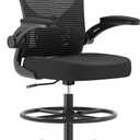 Ergonomic Drafting Chair, Tall Office Chair with Flip-up Armrests, Breathable Mesh High Desk Chair with Lumbar Support Adjustable Footrest Ring for Standing Desk Black
