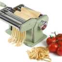 Sur La Table Kitchen Essential Va Bene Manual Pasta Maker Machine Noodle Maker w/Rollers & Cutters - Spaghetti, Fettuccini, Lasagna or Dumpling Skin - Stainless Steel/Juniper Green