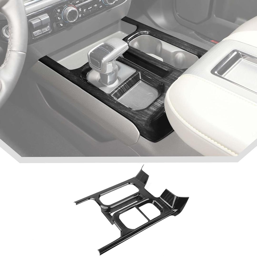 JeCar for Silverado Black Wood Grain Interior Center Console Gear Shift Panel Cover Trim for 2022 2023 2024 Chevrolet Chevy Silverado