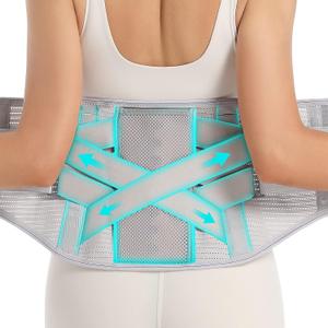 Back Brace for Lower Back Pain - Lumbar Support with Bionic Support System, Adjustable Belt for Men Women, Relieves Sciatica, Herniated Disc, Scoliosis, Posture Correction for Workout, Daily Use, Heavy Lifting (Grey, Large)