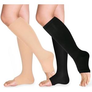 Open Toe Compression Socks 15-20 mmHg for Women and Men Knee High Toeless Circulation Compression Stockings Size S/M