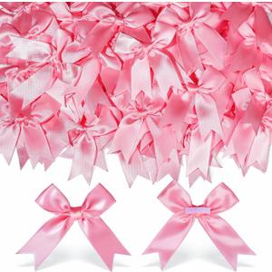 YGDZ Pink Bows, Satin Self Adhesive Pink Ribbon Bows for Crafts, Baby Pink Bow with Double-Sided Tape, Small Bows for Gift Wrapping, Wedding Decor, Party Favors
