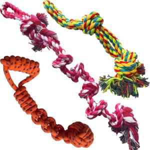 Jalousie Dog Flirt Pole Set Squeaky Toys Plush Toys Dog Teaser Wand and Refills - Upgraded Rope (Three Replacement Ropes Assorted Color, Three Replacement Ropes Assorted Color)