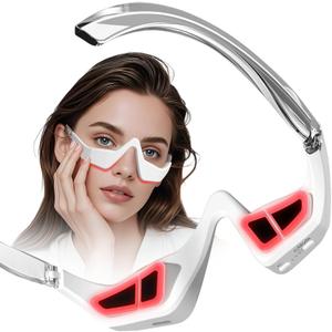 Under Eye Red Light Therapy, 4 Modes Red Light Under Eye Therapy Glasses Microcurrent Eye Massager, Red Light Therapy for Eyes Bags Dark Circles Puffiness Wrinkles Fine Lines, Relieving Eye Fatigue
