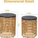 HMVPL Solar Outdoor Side Table for Patio, Round Patio Side Table for Outside, Outdoor End Table Set of 2 with Dimmable Light, Plastic Rattan Accent Table for Poolside Backyard Gazebo, Dusk to Dawn, 13.8" x 19"