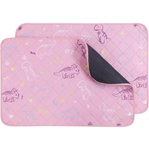 IEUUMLER Washable Pee Pads for Dogs, 2 Pack Non-Slip & Waterproof Whelping Pad, Reusable Puppy Potty Training With Fast Absorbent for Playpen EU007 (Pink Dinosaur, 24"X48"-2pcs)