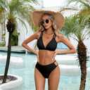 HYTENSUN High Waisted Bikini Sets for Women Swim Suit 2025 Modest Double Strap Triangle Bathing Suits Swimwear (Black, L)