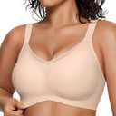 OEAK Womens Wireless Bras V Mesh Comfortable Bralette Supportive Tshirt Bra No Underwire Seamless Push Up Everyday Bras (XX-Large, Nude)
