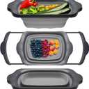 XL Large Kitchen Strainer by Comfify - Collapsible Silicone Over-The-Sink Colander with Extendable Handles - Use with Pasta, Fruit, Berries & Veggie - 6 Quart - Gray