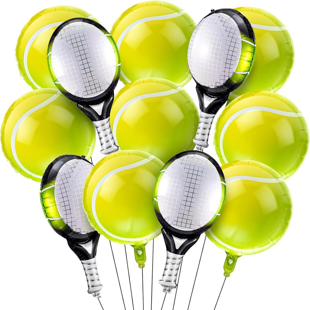 12 Pieces 18 Inch/25 Inch Tennis Balloons, Racket Balloons, Tennis Party Decorations, Foil Racket Large Balloon for Sports Themed Birthday Decorations Supplies