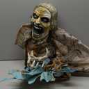 [ Hanging Door Design ] 76'' Halloween Outdoor Decorations Animatronic Zombie Ghost with Light Up Red Eye Shake Effect, Creepy Sound Activated Halloween Posable Haunted House Prop for Front Door Decor