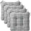Geetery 4 Pack Chair Cushions for Dining Chairs, 16" x 15" Gray and White Kitchen Chair Cushions with Ties Buffalo Plaid Soft Comfy Seat Pads for Home Office Living Room Outdoor Indoor