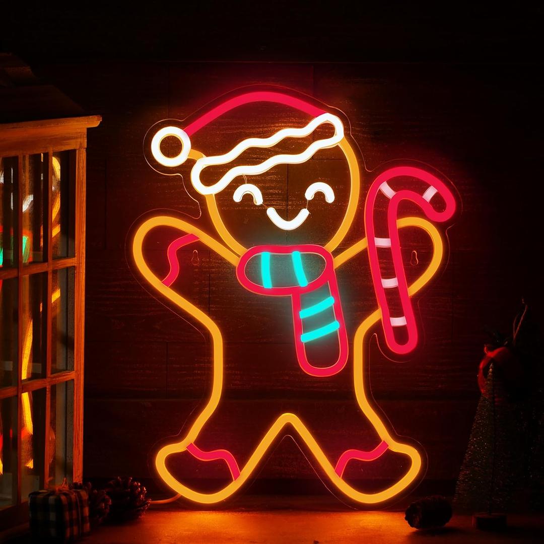 Xuhal Gingerbread Man Neon Sign, Christmas Neon Sign,xmas Decorations Light up LED Light USB Wall Bar Living Room Decor for Winter Home Bedroom Office Table