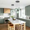 Modern Style Battery Operated Pendant Light,Battery Ceiling Light fixtures with Rechargeable Bulbs Remote Control 10 Colors Modes Dimmable Kitchen Island Hanging Light(3 Light)