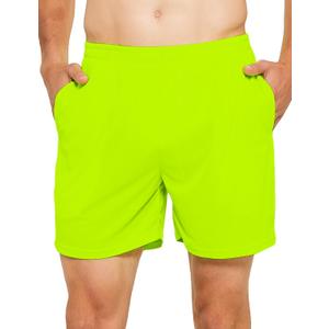 DEMOZU Men's 5 Inch Running Tennis Shorts Lined Workout Gym Athletic Pickleball Shorts with Pockets (Large, Neon Yellow)