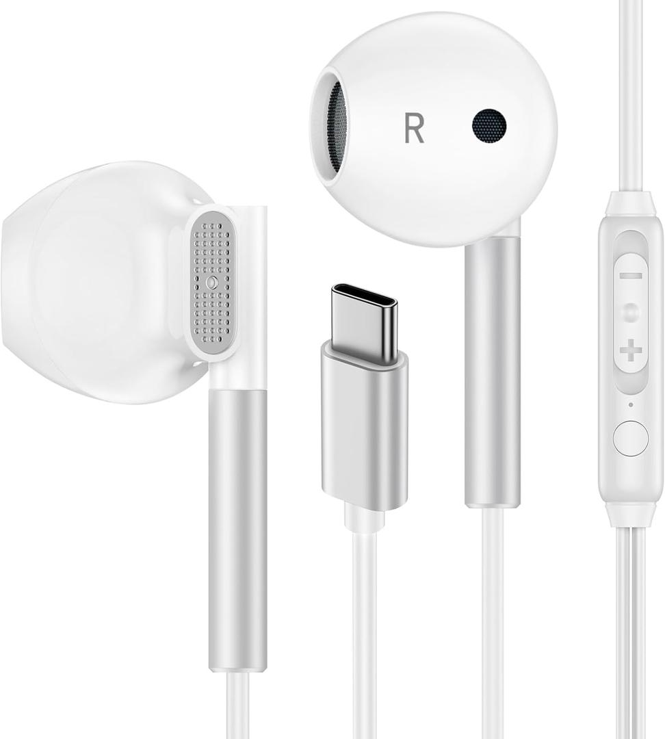 USB C Headphones Wired Earphones for iPhone 17e 17 Pro Max Air 16e 16 Pro Max 16Pro 16 Plus 16 15 Plus, In-Ear Type C Samsung Earbuds Wired for Samsung Galaxy S26 S25 Ultra S24 A17 A56 A36 A16 A25 A35 (White)