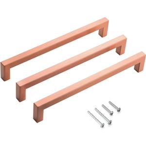 10 Pack Cabinet Handles 8 Inch Brushed Copper Square Cabinet Pulls Copper Dresser Drawer Handles Modern Stainless Steel Kitchen Cabinet Hardware Cupboard Handles (8 inch hole center (203mm))