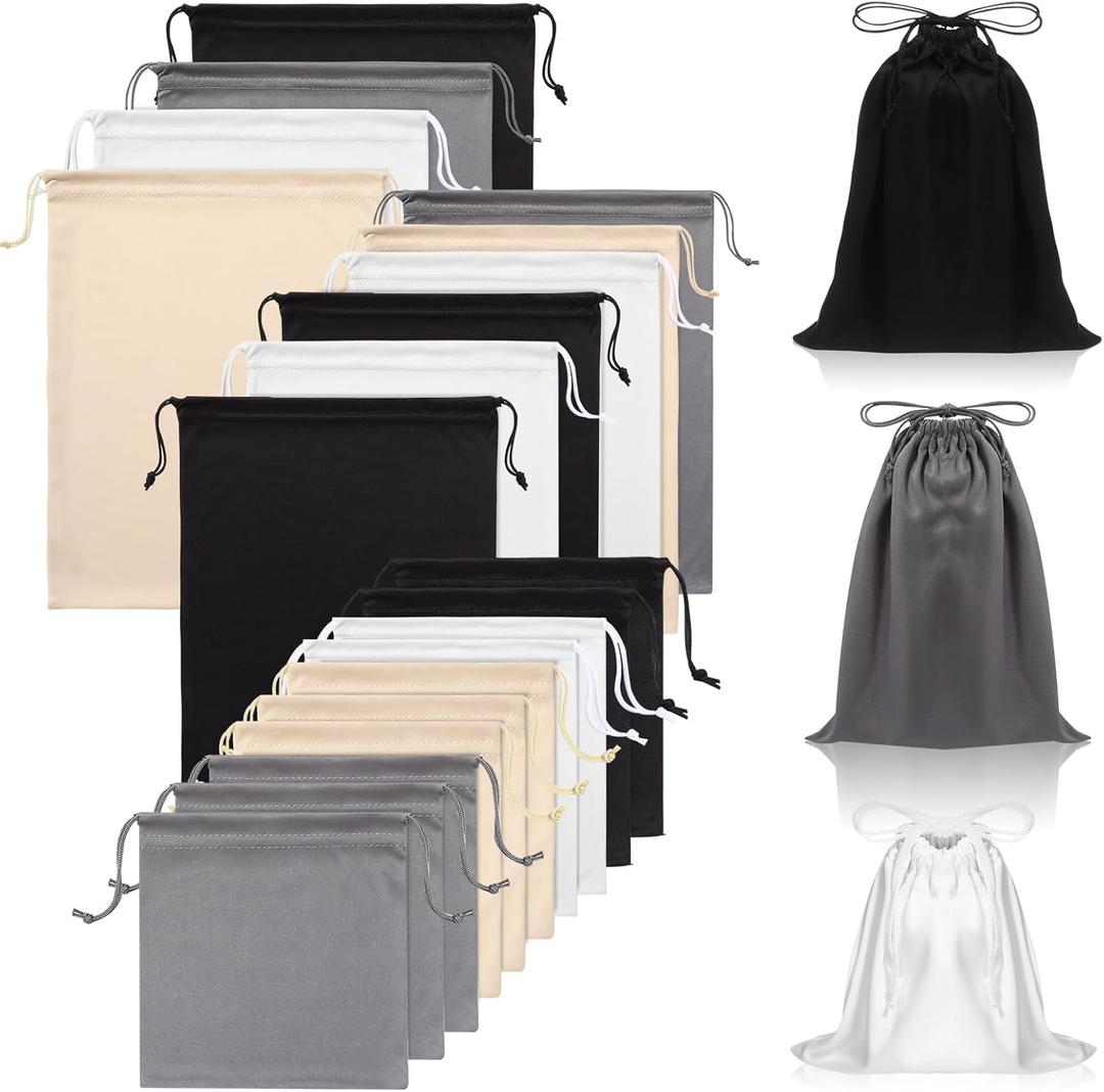 Hillban 20 Pcs Satin Adult Toy Bags with Drawstring Silk Adult Game Toy Organizer Lightweight Gift Pouch Multi Purpose Foldable Stuff Sack Travel Bags for Women Men, 3 Sizes(S,M,L,Classic Color)