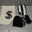 COSPELEY 5 PCS Halloween Kids Bank Robber Costume Set, Burglar and Thief Cosplay Sets, Include Black and White Striped Shirt Cap Mask Bags Gloves for Role-playing Cosplay, 10-12 Years