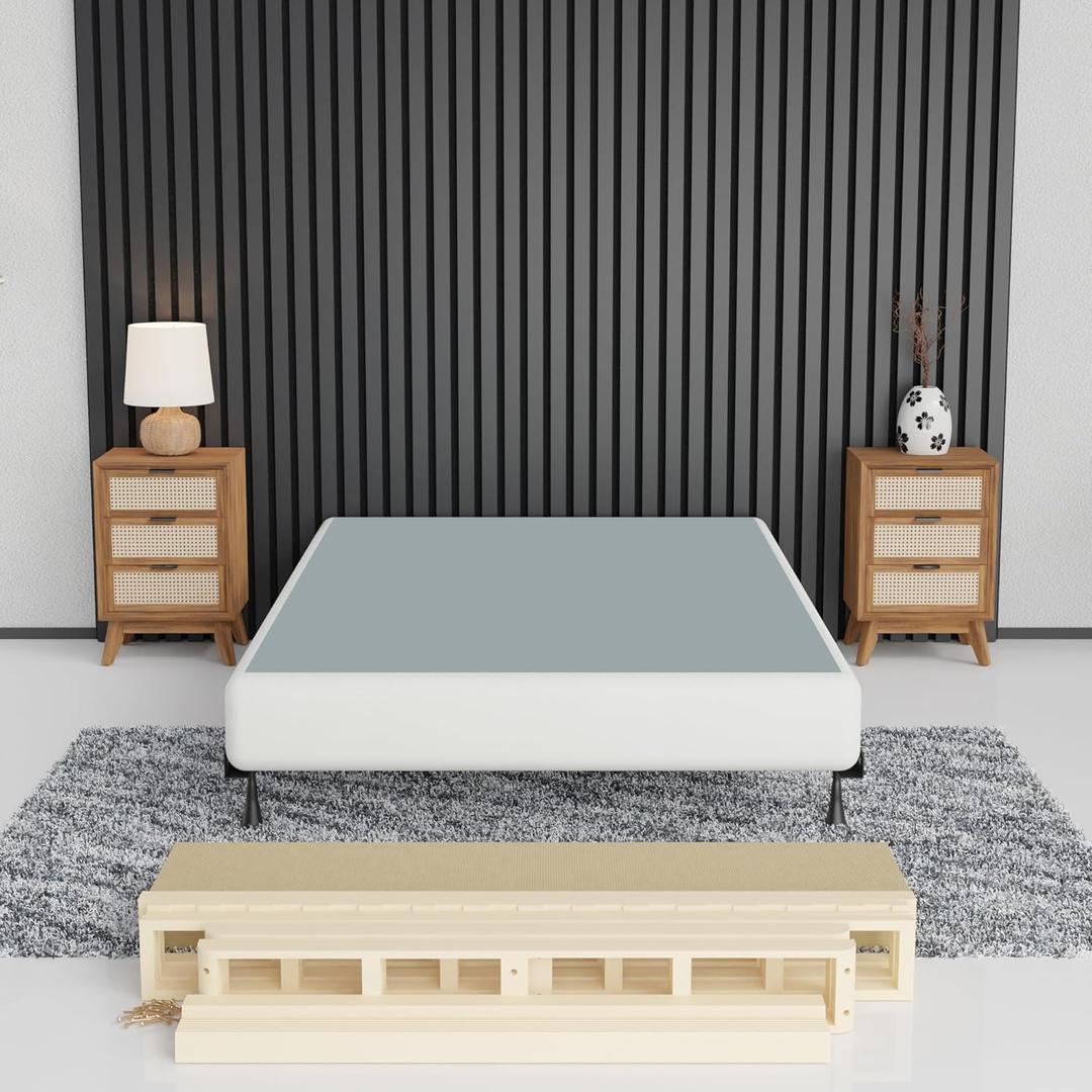 Greaton, 4.5-Inch Sturdy Box Spring for Mattress Support-Durable and Easy to Assemble Natural Wood Foundation for California King, White