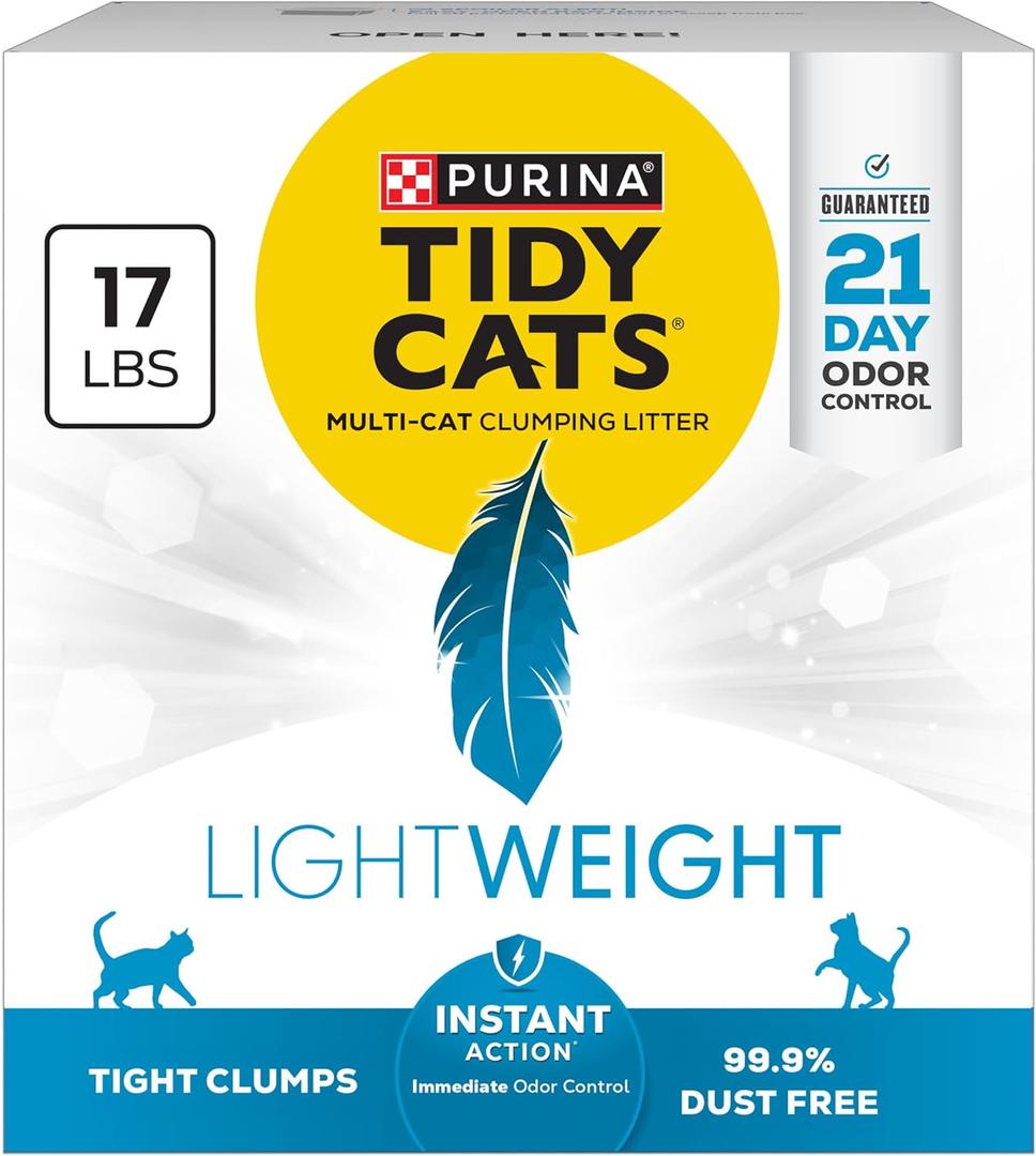 Purina Tidy Cats LightWeightInstant Action, Odor control, Multi-Cat, Clumping, 99.9 Percent Dust Free Cat Litter - 17 lb. Box