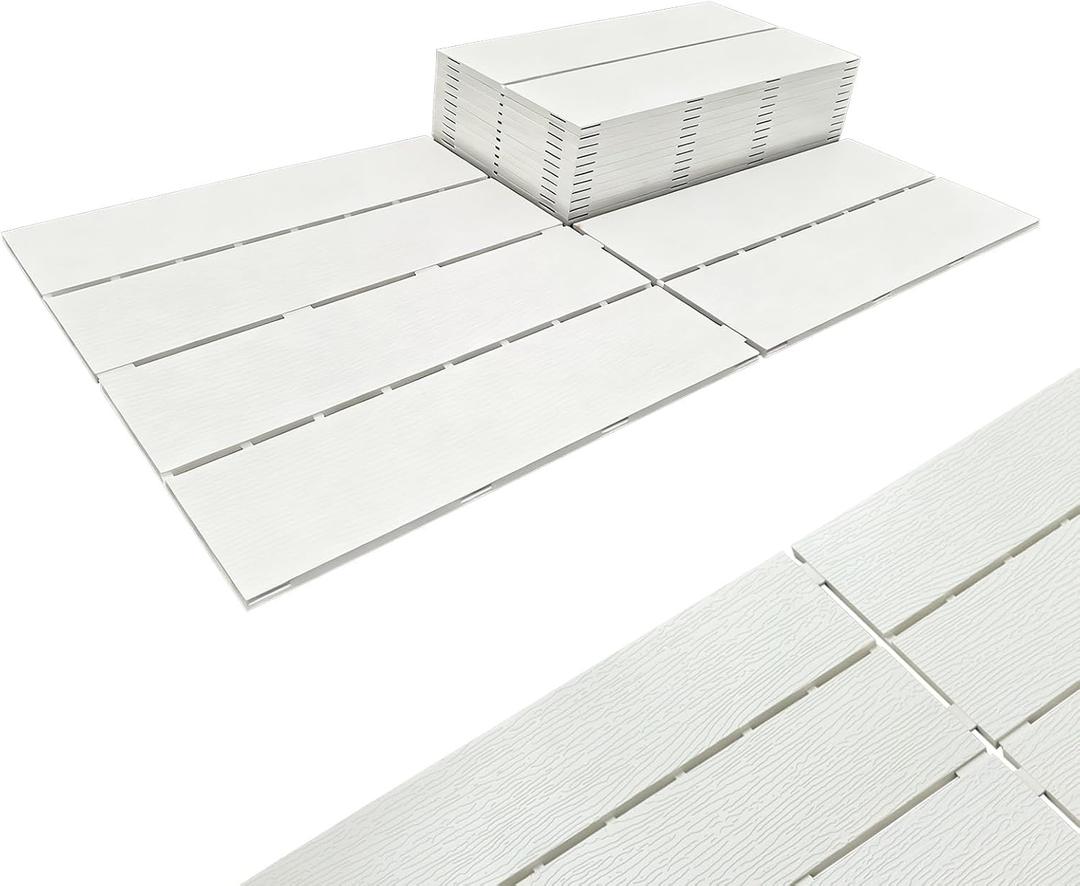 Plastic Interlocking Deck Tiles 24"x13"(6-Pack) Outdoor Patio Flooring, Waterproof All-Weather Decking for Balcony, PoolsideEasy Snap Installation (White, 10 Pcs - 21.7 Square Ft)