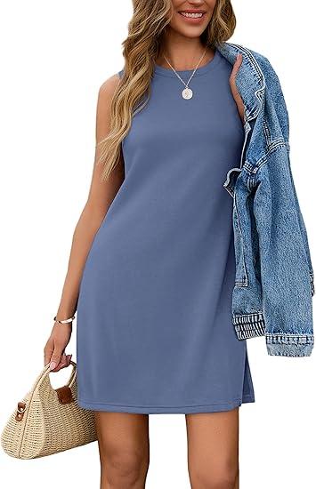 Sampeel Dresses for Women 2025 Casual Summer Sundresses Sleeveless Tank Dress Fashion Outfits (Large, Blue)