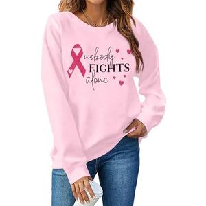 JINTING Breast Cancer Awareness Sweatshirt Women Pink Ribbon Hoodie Shirt Nobody Fights Alone T-Shirt Cancer Gift Tops, M