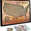 flinelife Cork Board Usa Travel Map With Pins, 12x10, Medium Size, Map of United States, Perfect For Couples and Families Gift (Our Adventures)