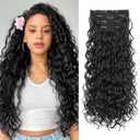 REECHO Curly Hair Extensions, 4PCS 24 inch Clip in Hair Extensions Lace Weft Short Curly Extensions Clip Ins Invisible Natural Hairpieces for Women, Natural Black