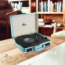 Vinyl Stereo Blue Record Player 3 Speed Portable Turntable Suitcase Built in 2 Speakers RCA Line Out AUX Headphone Jack PC Recorder