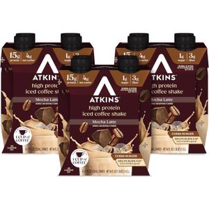 Atkins Mocha Latte Iced Coffee Flavored Protein Shake, High Protein, Low Glycemic, Low Carb and Low Sugar Shakes, Keto-Friendly, 12 Pack BBD 01/15/27