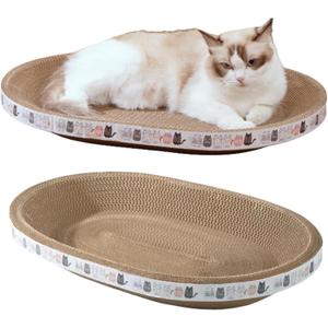 2 Pack Large Cat Scratcher Cardboard, Oval Indoor Cat Scratcher Bed Scratcher Pad Board Lounge Couch Cats Bowl Shaped Cat Scratching Post Nest for Cats Grinding Claw Furniture Protector (2 Pack-L(18.5"x12.6"x2.4"), White)