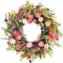 Qingbei Rina Spring Wreaths for Front Door, 22 Inch Door Wreath for Decorating with Daisy and Lavender, Wildflower Wreaths Indoor Outdoor, Home Windows Wall Farmhouse Wedding Decor (Colorful)