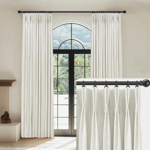 Linen Pinch Pleated Curtains Blackout 100% Black Out Curtains 90 Inches Long 2 Panels with Hooks, Thermal Insulated Pinch Pleat Drapes for Bedroom, 40Wx90L, Natural White (40"W x 90"L (Pack of 2))