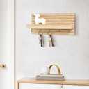 Lwenki Decorative Key Holder for Wall with Shelf, Entryway Shelf with Hooks Holds Leashes, Jackets and Glasses Sturdy Wood Keyholder Entrance Hanger with Mounting Hardware (Wood, Medium)
