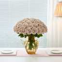 50Pcs Nude Roses Artificial Flowers Artificial Silk Roses Bulk,Fake Roses Flower with Stems Realistic Flowers for Wedding Centerpiece Home Party Decor