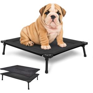 Pozico Elevated Outdoor Dog Bed - Foldable Cooling Dog Cot with Metal Frame & Cushion, Portable Camping Pet Bed for Small Dogs, Breathable Mesh for Indoor & Outdoor Use, Black-M