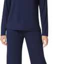 NACHILA Women's Pajamas Set-Viscose Made from Bamboo, Long Sleeve Sleepwear Top with Pants Comfy Pajama Soft 2 Piece Pjs (Large, A-navy Blue)