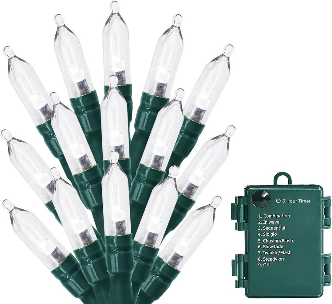 Battery Operated String Light, 33ft 100 LED Christmas Light with Timer & 8 Modes, 3AA Waterproof String Light for Outdoor and Indoor Dcor  White