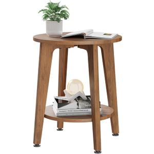 Simple Trending Round Side Table, Small End Table, Nightstand Bedside Table with Tapered Legs, for Living Room, Rustic Walnut