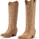 Rollda Cowboy Boots for Women Cowgirl Boots Embroidered Knee-High Western Boots Pointy Toe with Chunky Heel 9