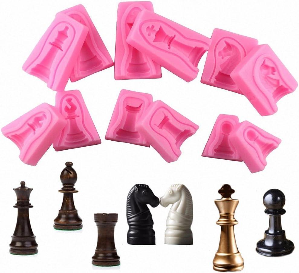 MoldFun 3D Chess Piece Silicone Mold for Chocolate, Candy, Fondant, Cake Decorating, Soap, Candle, Wax Melt, Plaster, Resin (Set of 12, King, Rook, Queen, Pawn, Knight, Bishop Included)