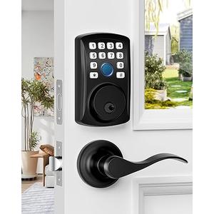 Hidalife Keypad Door Lock with Handle, Fingerprint Keyless Entry Door Lock for Front Door, Easy Passage Mode, Electronic Door Lock with Code, Matte Black